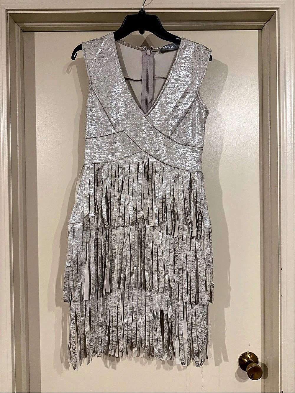 Fringe Mini Dress in Silver NWT